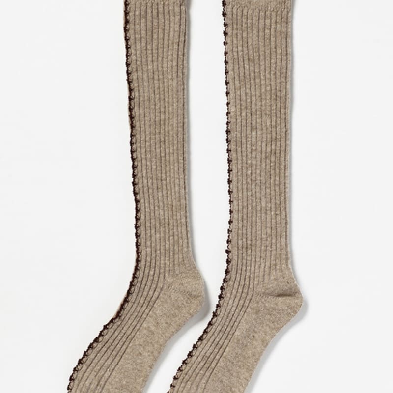 Between A and B WOOL PICOT KNEE SOCKS_MOCHA,CHARCOAL