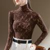 Turtleneck Lace Base Shirt for Women New Women's Sexy Perspective Crochet Inner Waist Top