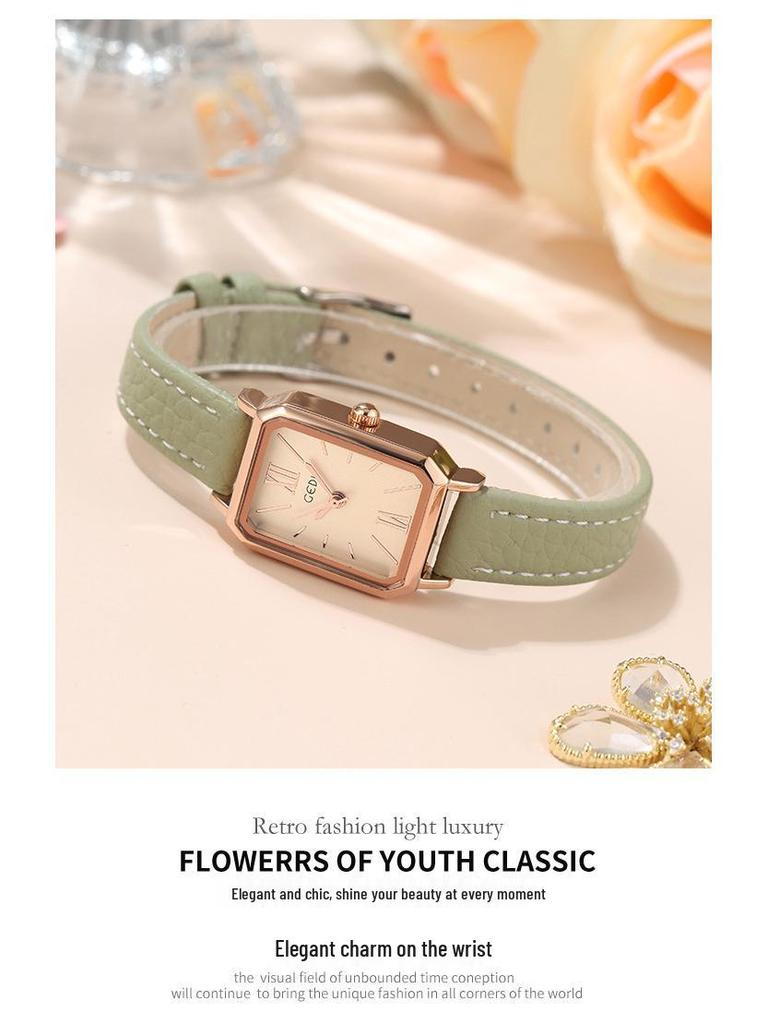 Gedi Minimalist Rectangular Women’s Watch – Retro Korean Style Quartz for Students