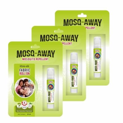 Leeford Mosq Away 100% Natural Mosquito Repellent Fabric Roll-On Combo Pack of 3 (10ml Each) -Natural Ingredients | 8 Hours Long-Lasting Protection
