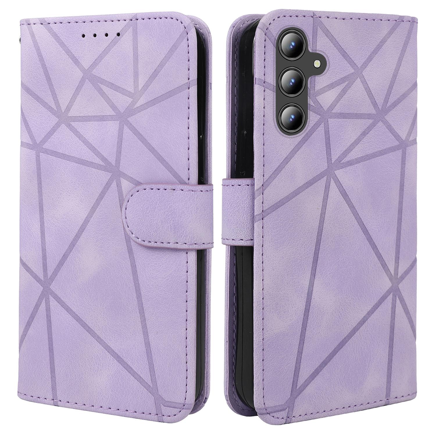 

For Samsung Galaxy A56 5G/A36 5G Stand Case Line Pattern Leather Phone Cover Purple