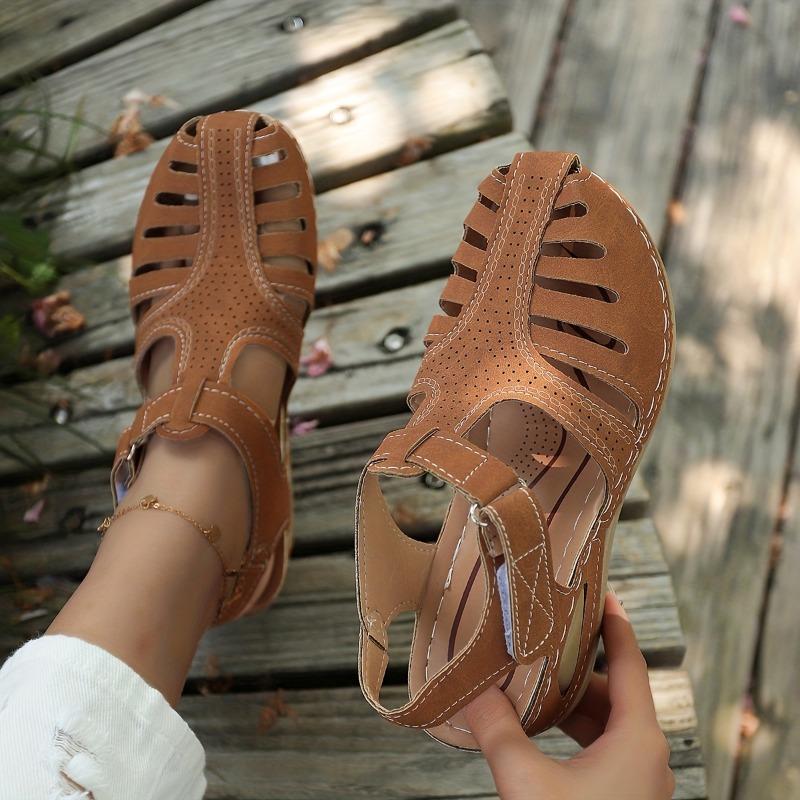 Modne sandały damskie w jednolitym kolorze, buty na platformie z zakrytymi palcami, buty w stylu retro, wszechstronne letnie buty na niskim koturnie