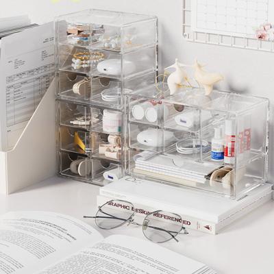 Transparent Storage Box 3 Tiers 6 Compartments Jewelry Cosmetic Classification Storage Pull-out Drawers Stackable Dustproof Bedroom Desktop Organizer