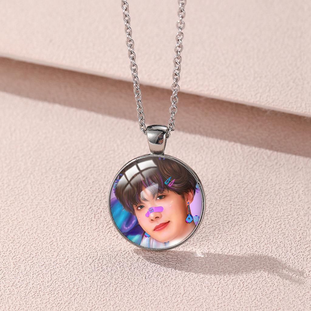 Colar redondo BTS, pingente Bangtan Boys com foto de membro, Item Colecionável Kpop para Fãs ARMY