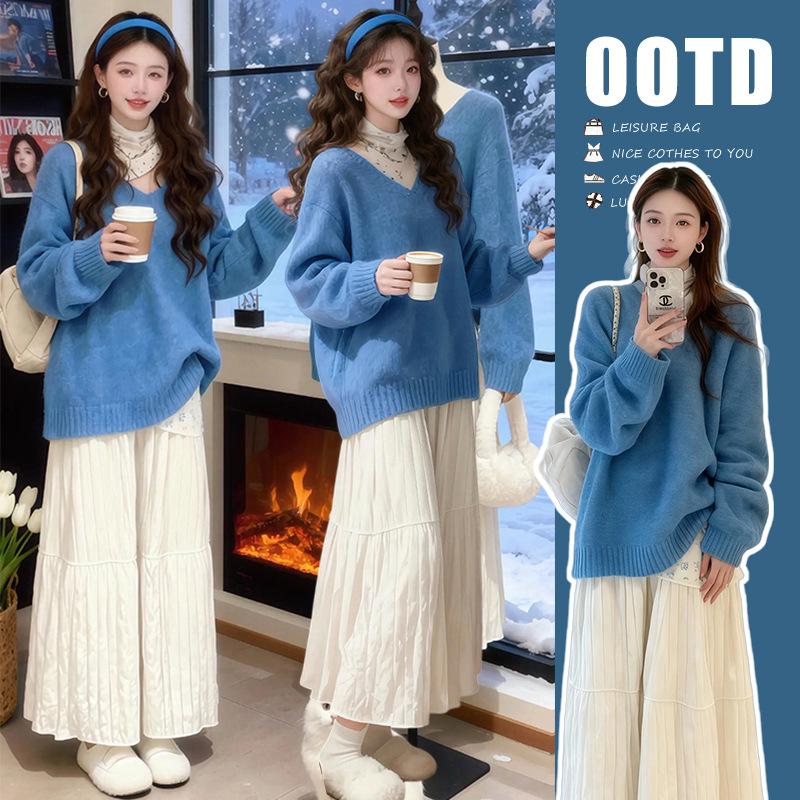 

Korean Style Knit Sweater & Skirt Winter Set for Pregnant Women Medium