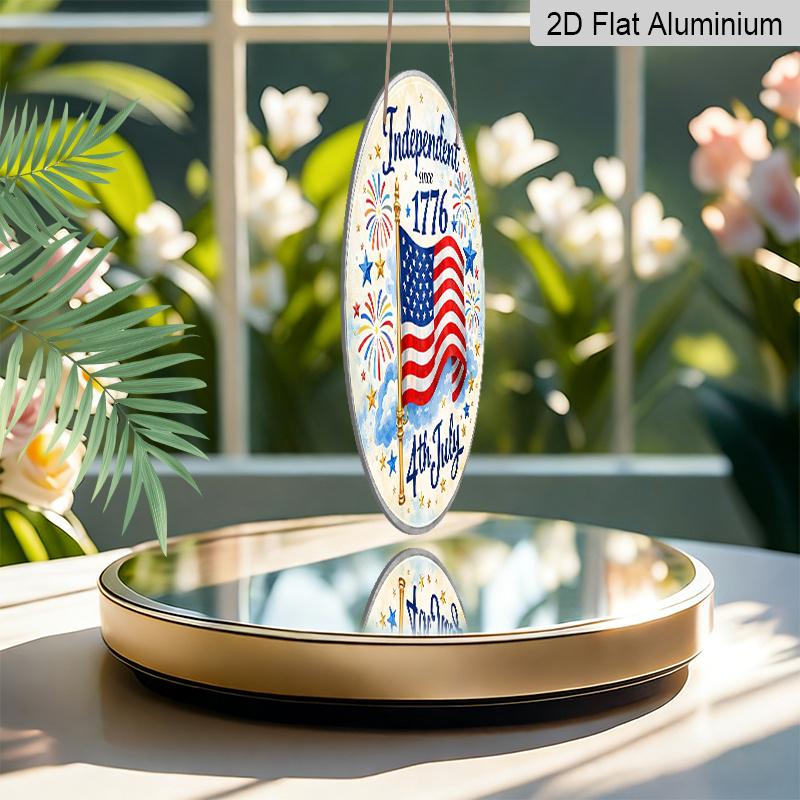 2D Flat, 1pc Round Aluminum 4th of July Sign, "Independent Since 1776" American Flag Metal Wall Art, Fireworks & Stars Design, Waterproof & Durable