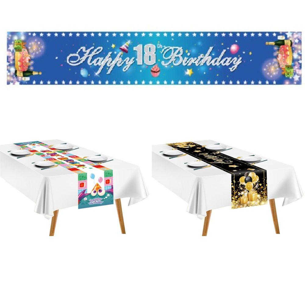33x183cm Birthday Table Runner Home Backdrop Black Gold Table Cover For Adult Anniversary