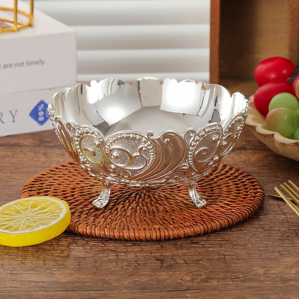 Europäischer Obstteller, Goldene Legierung Exquisite Gravur Blumen Süßigkeitenschale, Futternapf Snack-Teller, Party Schreibtisch Dekoration