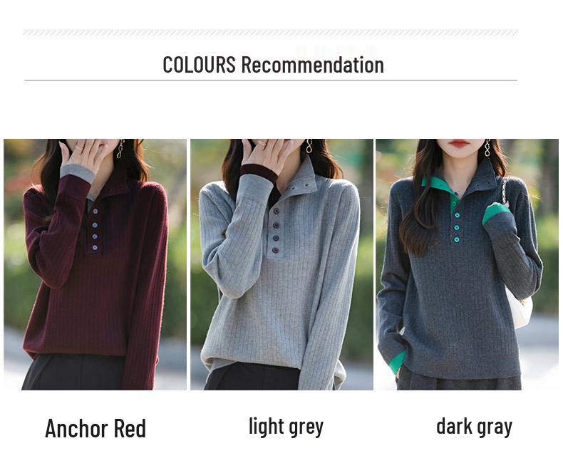 Women's Knitted Sweater with Turn-Down Collar - Two-Piece Illusion, Long Sleeve, Loose Fit, Slimming Design for Autumn/Winter.