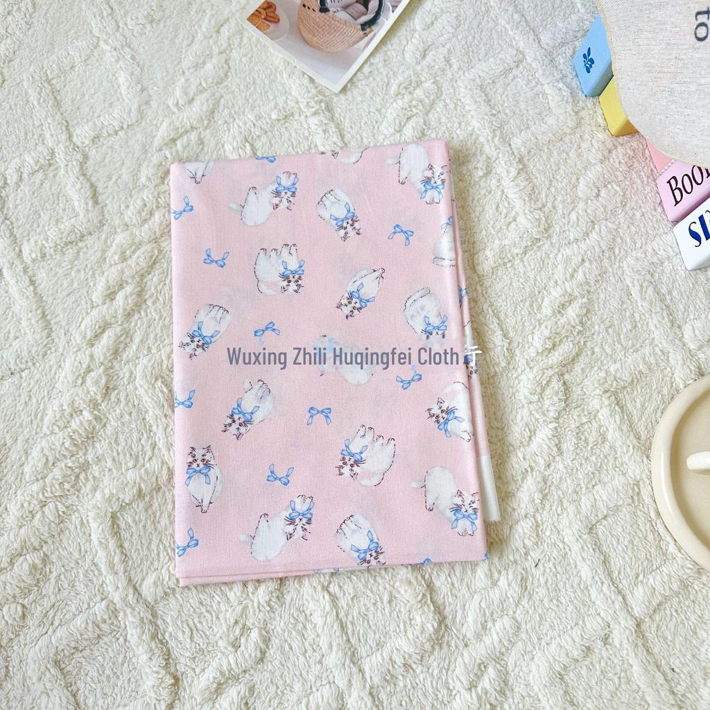 100% Cotton Korean Cat Bowknot Floral Fabric for Women's & Children's Clothing