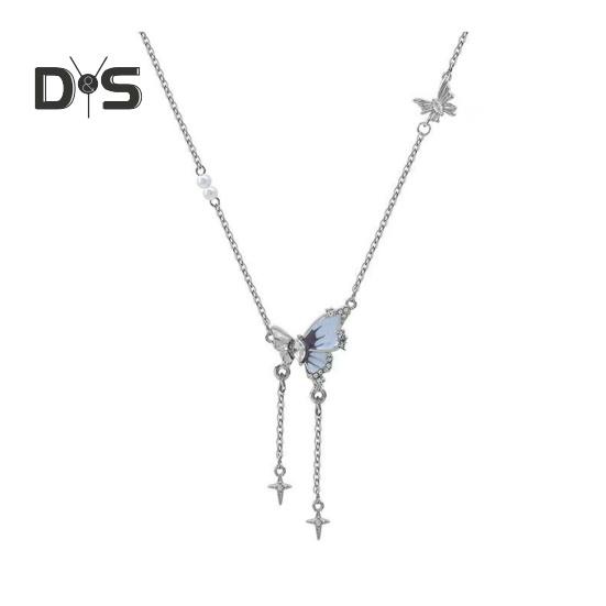 Dame Halskjede Kobber Sommerfugl Anheng Dusk Cubic Zirconia Elektrobelagt Justerbar Lengde Ball Party Halskjede Hals Smykker