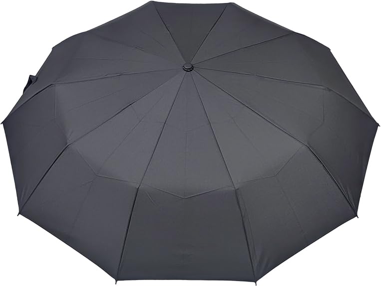 Large Folding 65cm Rib 115cm 10 Manual Teflon Black Umbrella, Length, Diameter, Ribs, Opening, Durable, Lightweight, Fiberglass, Water-Repellent,