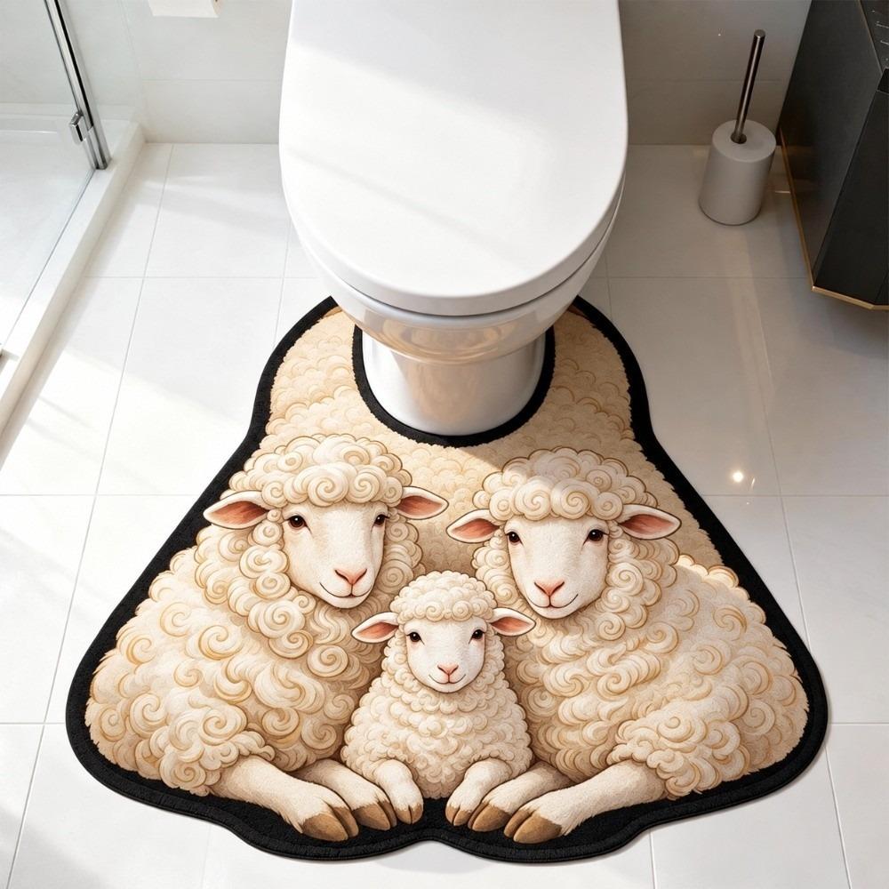 Non-slip Bathroom Floor Rug Sheep Pattern Bath Mat Novelty Toilet U-shaped Mat Household