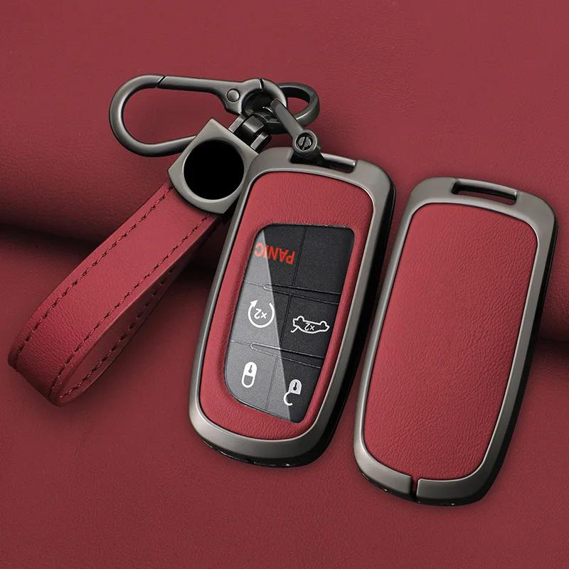 Interior Mouldings Metal Leather Car Key Cover Case Fob for Jeep Renegade Compass Grand Cherokee for Chrysler 300C Wrangler Dodg