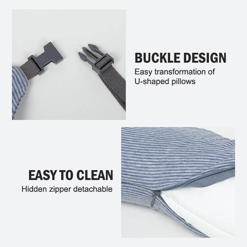 Neck Pillow Neck Support Breathable Stuffable U-Shaped Pillow With Hidden Zipper Adjustable Drawstring Neck Pillow For Travel
