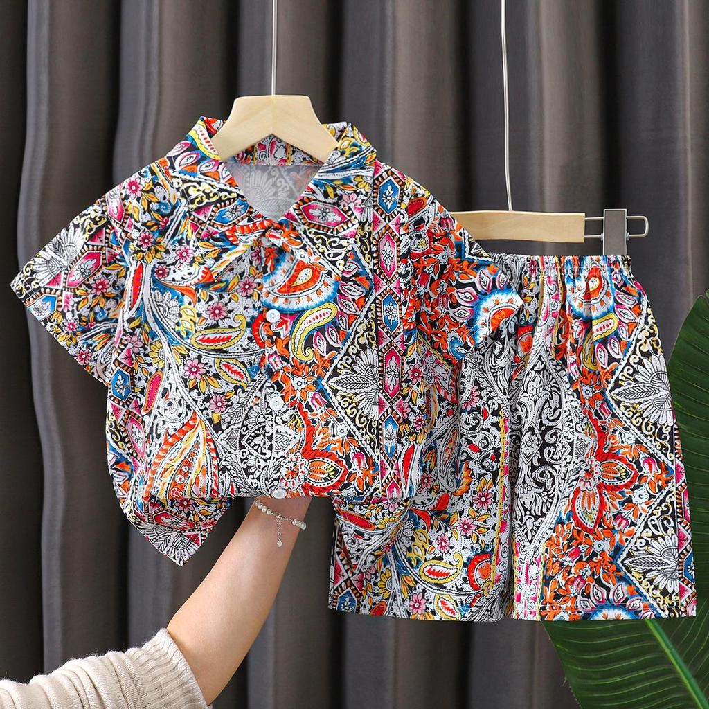 Trendy Summer Beach Short Sleeve Set for Kids – Handsome Two-Piece Outfit