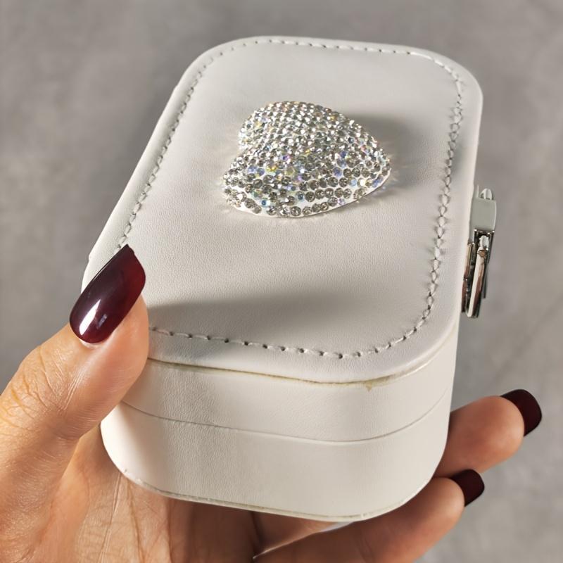 1PC Deluxe Rhinestone Decorative Jewelry Storage Box, Portable Travel Earrings, Rings and Necklace Box