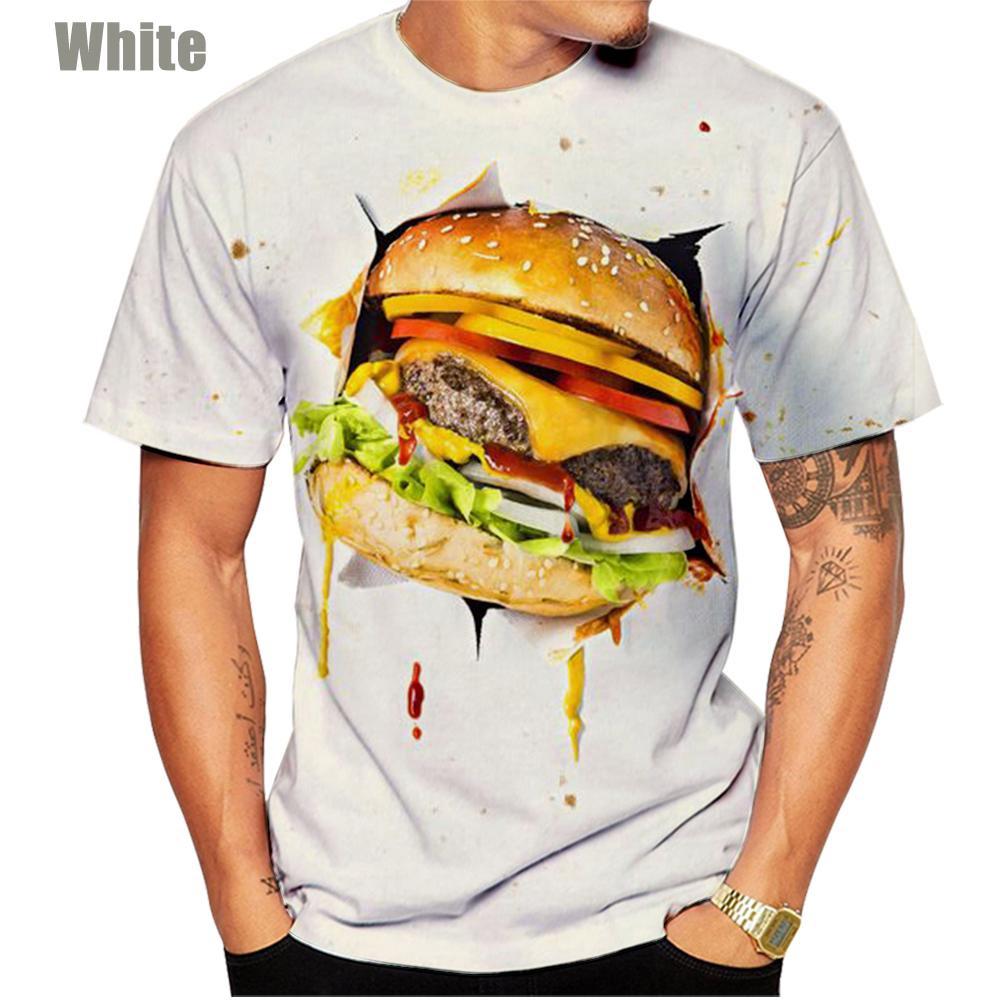 Summer Round Neck Hamburger Pattern 3D Print Top Fashionable Casual Short Sleeved Men's T-shirts