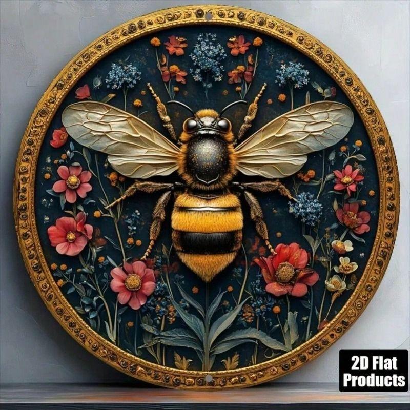 Metal Poster Bee Rustic Wall Art for Cafe