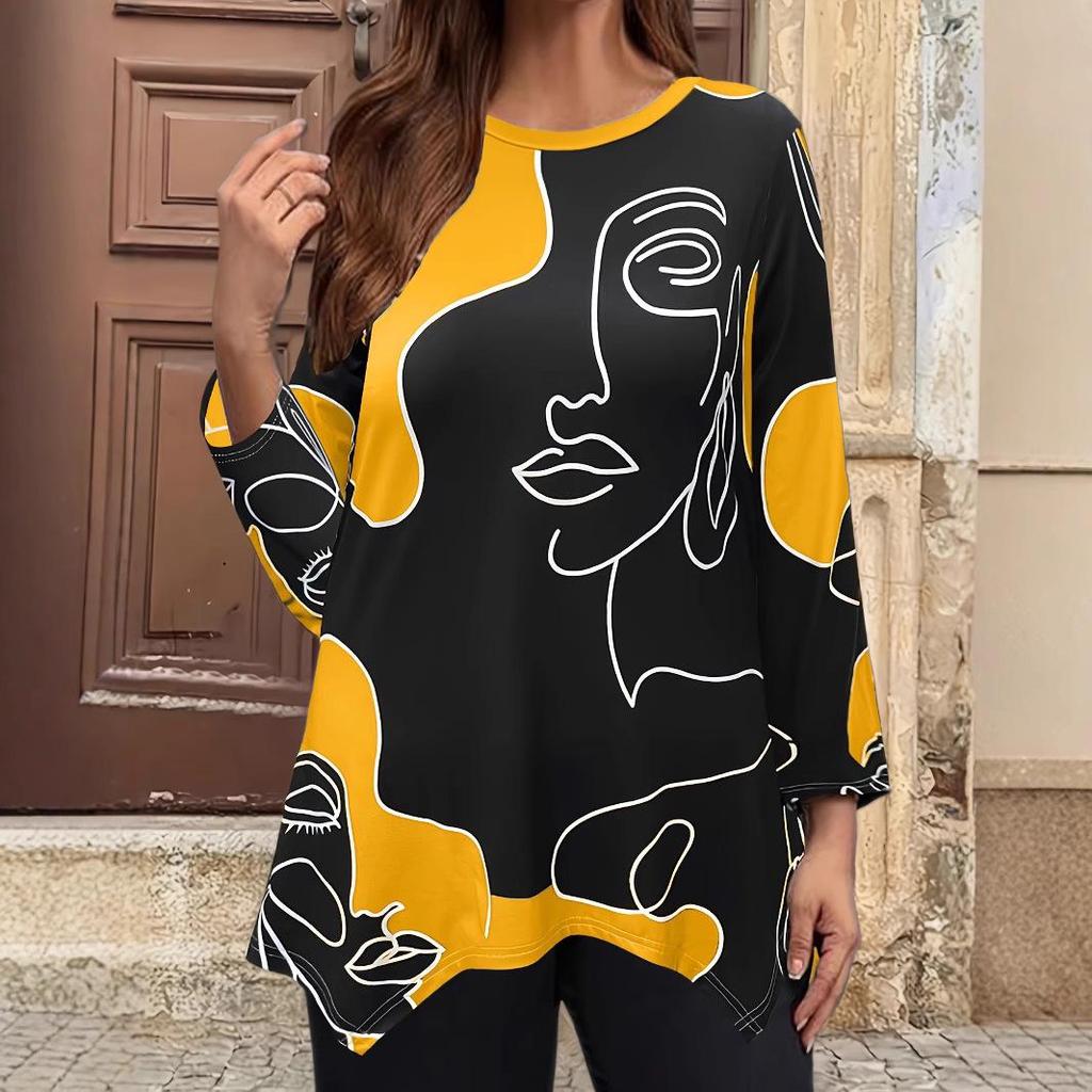 2026 Europäischer Bestseller Damen Freizeit Print Rundhals Langarm Mode Oberteil