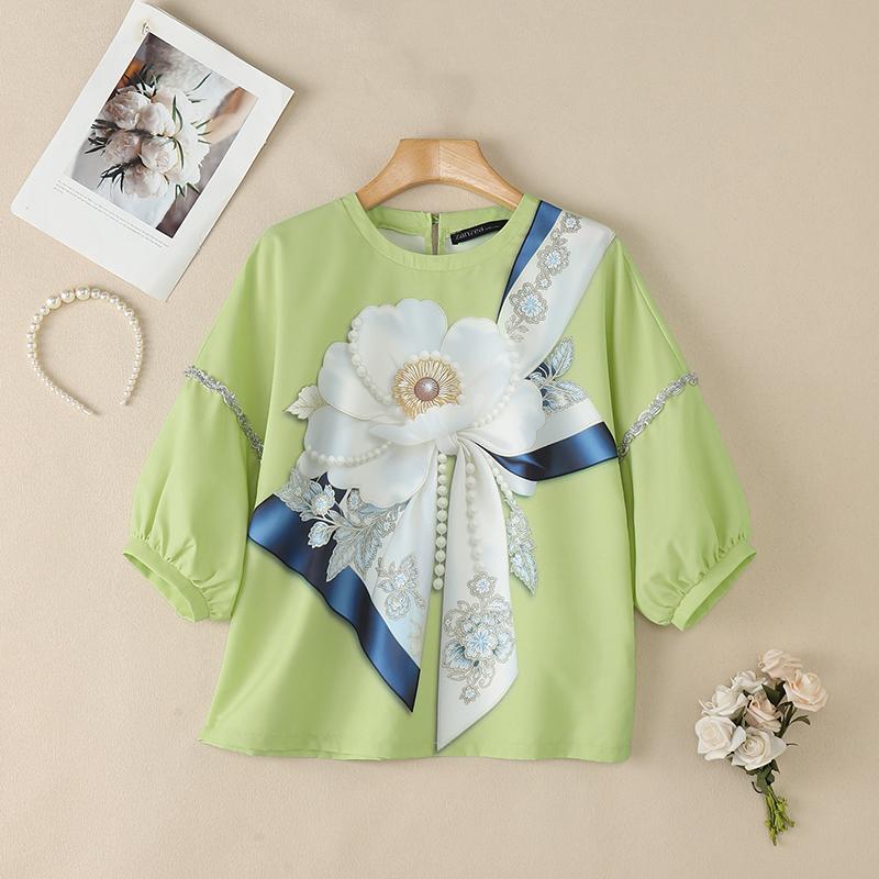 

ZANZEA Women Casual Round Neck Loose Short Sleeve Floral Print Blouse 3XL зелений