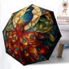 0106 Glass Window Peacock  pattern, automatic folding umbrella, portable and foldable design, 8 ribs, a Christmas or birthday gift.