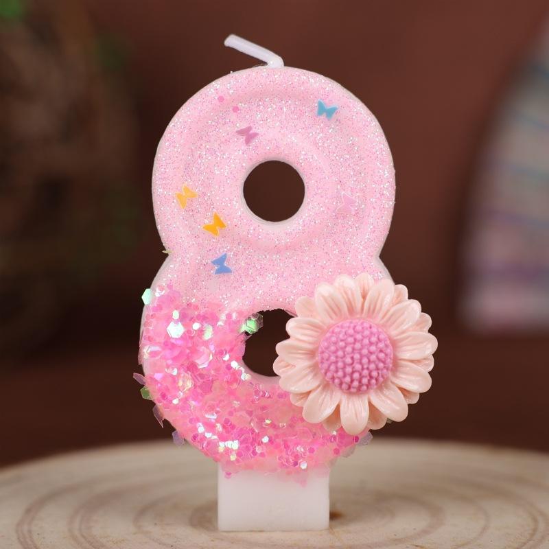 Creative Pink Flowers Birthday Numbers Candles Party Supplies Cake Decoration Sunflowers