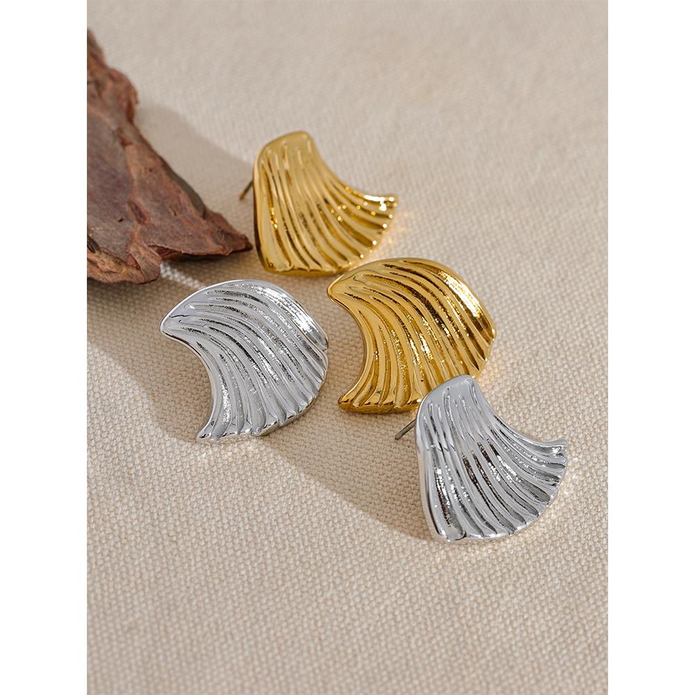 Yhpup 316l Stainless Steel Sea Wave Geometric Gold Color Stud Earrings Personalized Attractive Waterproof Jewelry for Women Gift