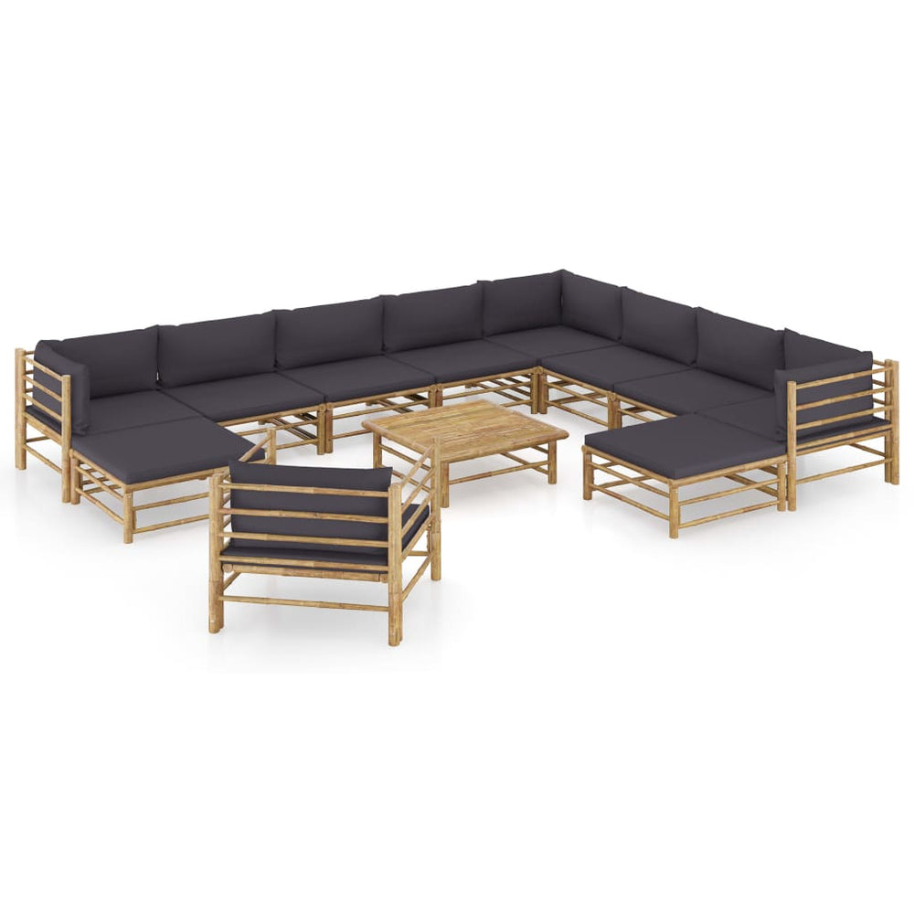 Salon de jardin 12 pcs avec coussins  foncé bambou