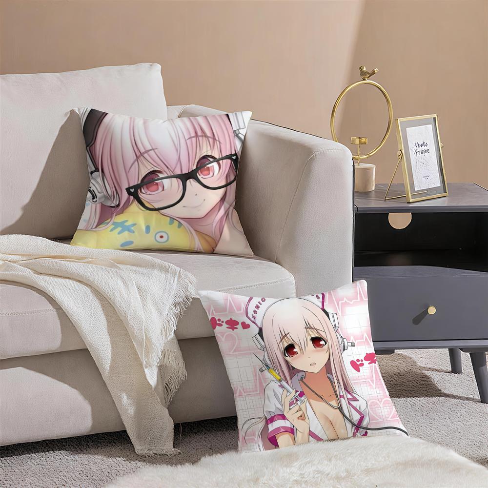 Cute Vibrant Japanese Idol SSuper Sonico Cushion Cover Throw Pillow Cover Hidden Button Durable Polyester Chair Cushion