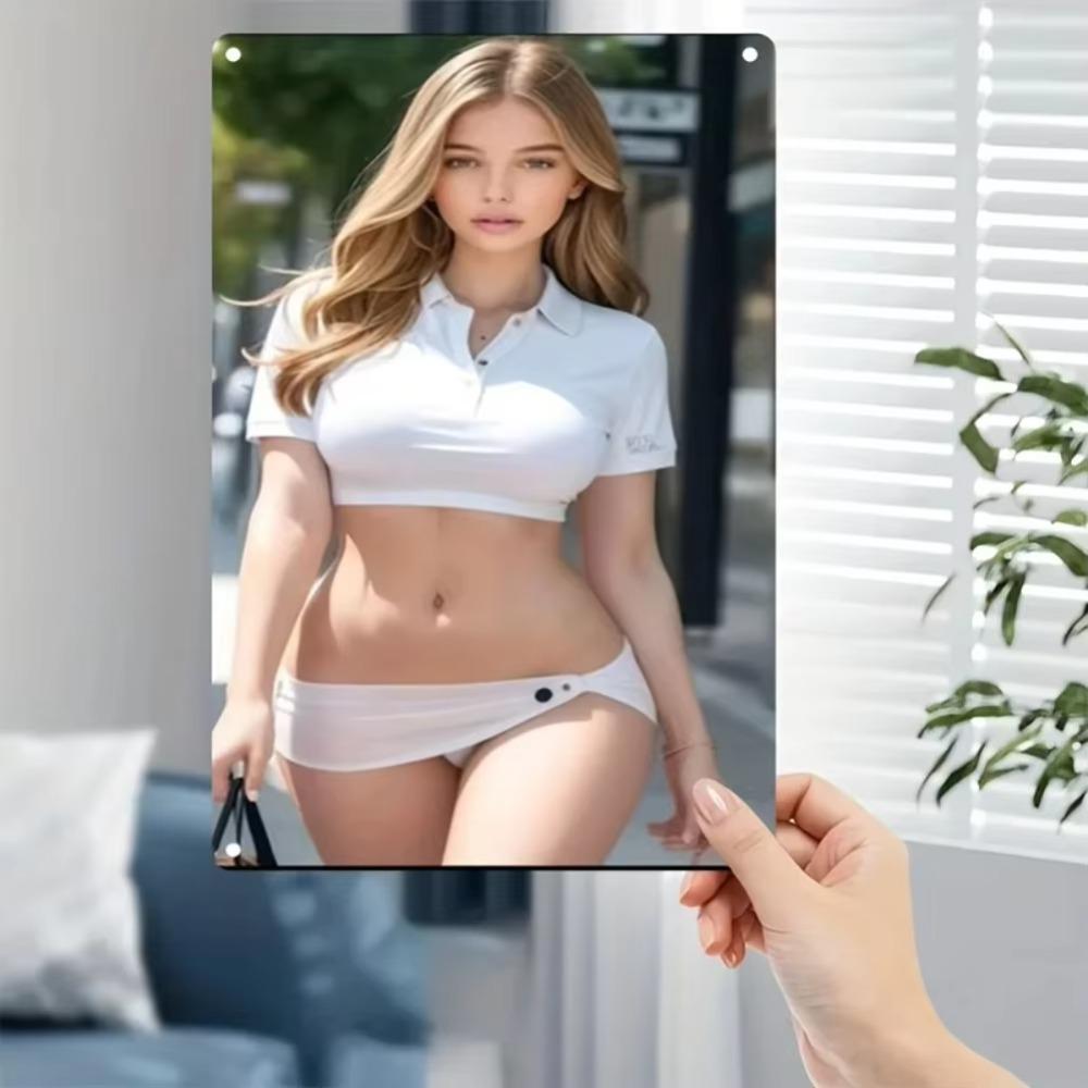 Iron Wall Art Metal Sign Female Body Shape Decor White Shirt Design