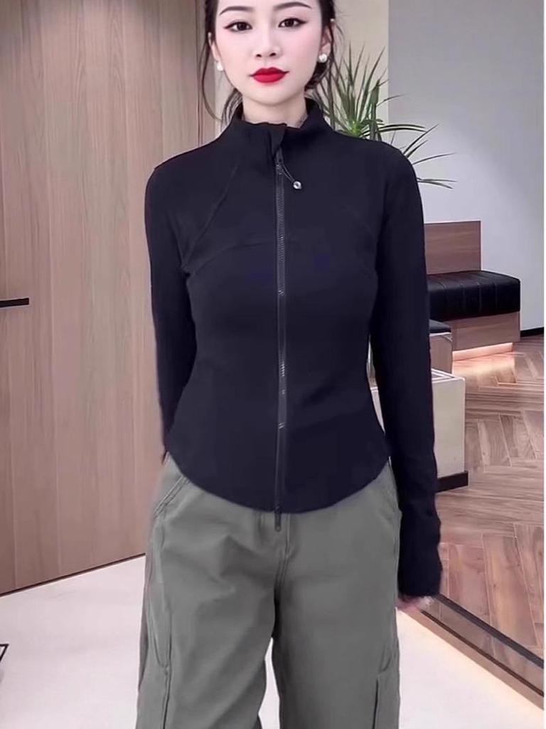 Solid Color Warm Fleece Stand Collar Jacket with Double Zipper and Slim Waist
