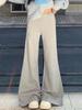 Women's Gray Micro-Flare Wide-Leg Sweatpants: Korean-Style Plush Velvet Casual Pants for Autumn/Winter
