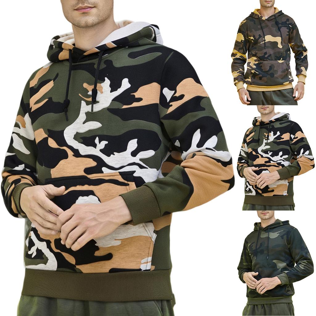Men's Fashion Camouflage Sweatshirt Men's Drawstring Ribbed Closure Hoodie