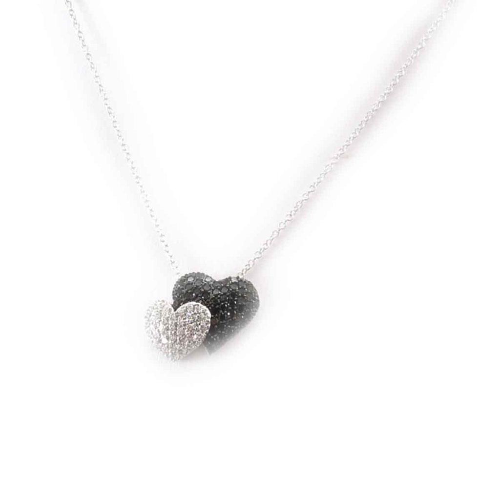 Les Trésors De Lily [J8630] - Silver Necklace 'Love Divine' Black White (rhodium-plated) - 19x16 Mm