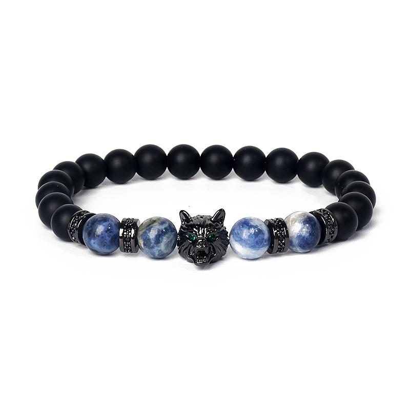 Fashion Crown Skull Punk Bracelets Men Wolf Head Zircon Tiger Eye Bracelets for Women Energy Nature Stone Soul Jewelry Pulsera