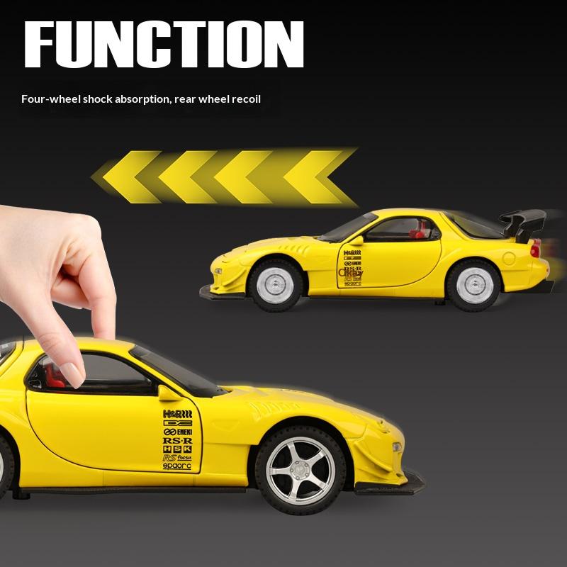 1:32 Mazda RX7 FD3S racing sports car alloy toy car model door opening steering pull back sound and light holiday gift
