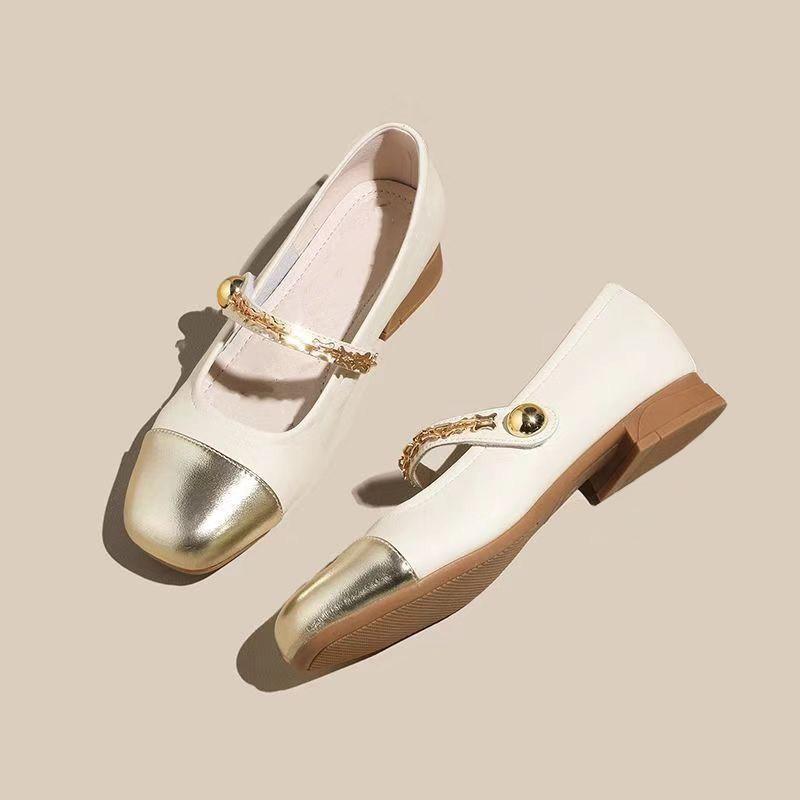 French single shoes women's spring and autumn fashion versatile light mouth low heel square head word with small fragrant style small leather shoes Ma