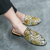 Half Shoes For Men Leather Semi-Drag Casual Shoes Mens Open Back Loafers Slippers Leopard Print Male Mules Sandals Slip-On Flats