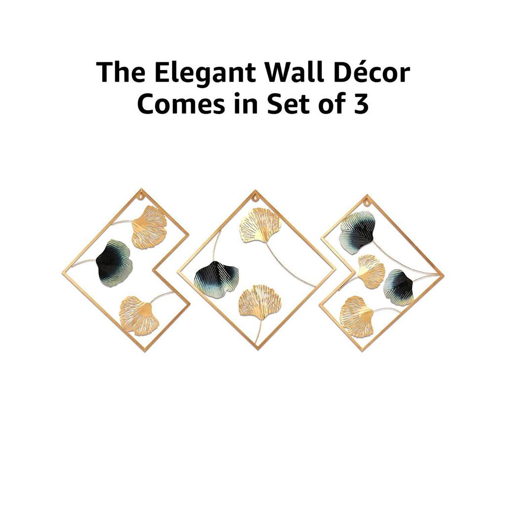 Metal Leaf Wall Sculpture/Hanging for Living Room | Elegant Iron Wall Art | Sturdy Iron | Wall Hanging | Wall Décor \ 78 X 42 Cm | Set of 3