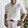 Mens Half Zip Lapel Hollow Knit Short Sleeve Casual Polo Shirt