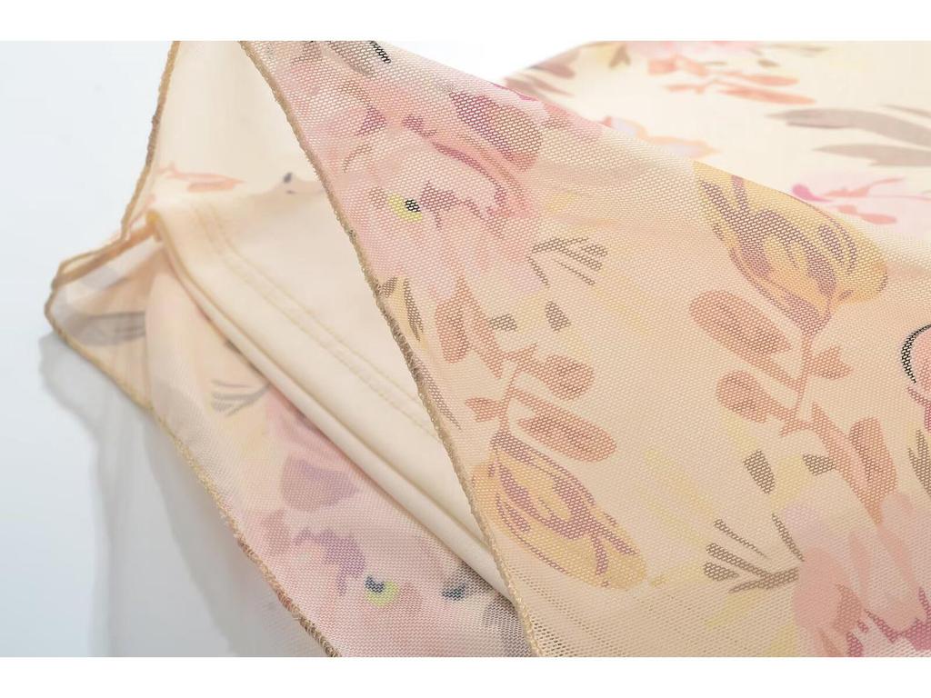 2025 Spring Women's European & American Style Mesh Print Lace Top and Skirt Set