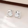 Small Animal Dolphin CZ Crystal Stud Earrings for Women Simple Retro Temperament Fashion Sweet Personality Jewelry