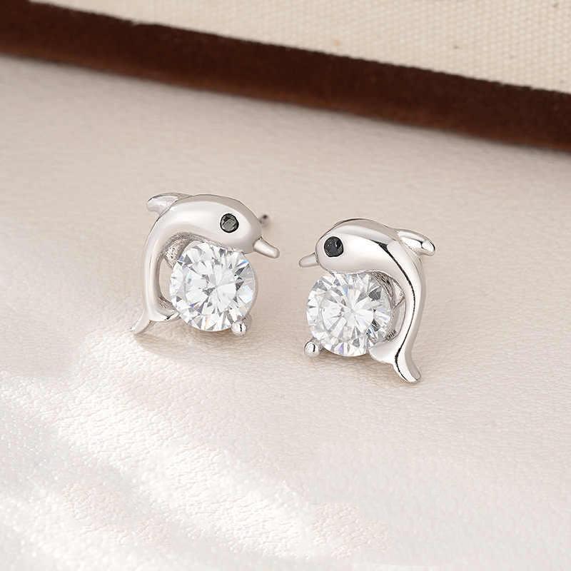 Small Animal Dolphin CZ Crystal Stud Earrings for Women Simple Retro Temperament Fashion Sweet Personality Jewelry