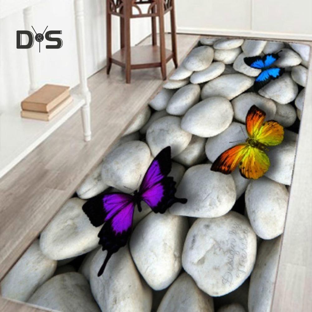 DYS Home Decor Cobblestone Butterfly Pattern Floor Mat Bathroom Non-slip Absorbent Rug Carpet
