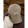 Bows Embroider Baseball Cap Female 2024 Spring New Arrival Washed Distressed American Retro Wide Brim Cover Face Peaked Cap