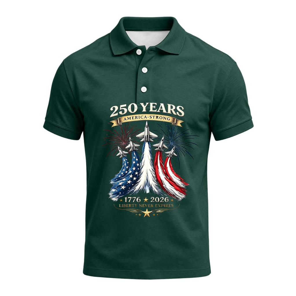 Men's 250th Anniversary Polo Shirt 1776 To 2026 Short Sleeve Casual Fit American Flag Themed Graphic Top