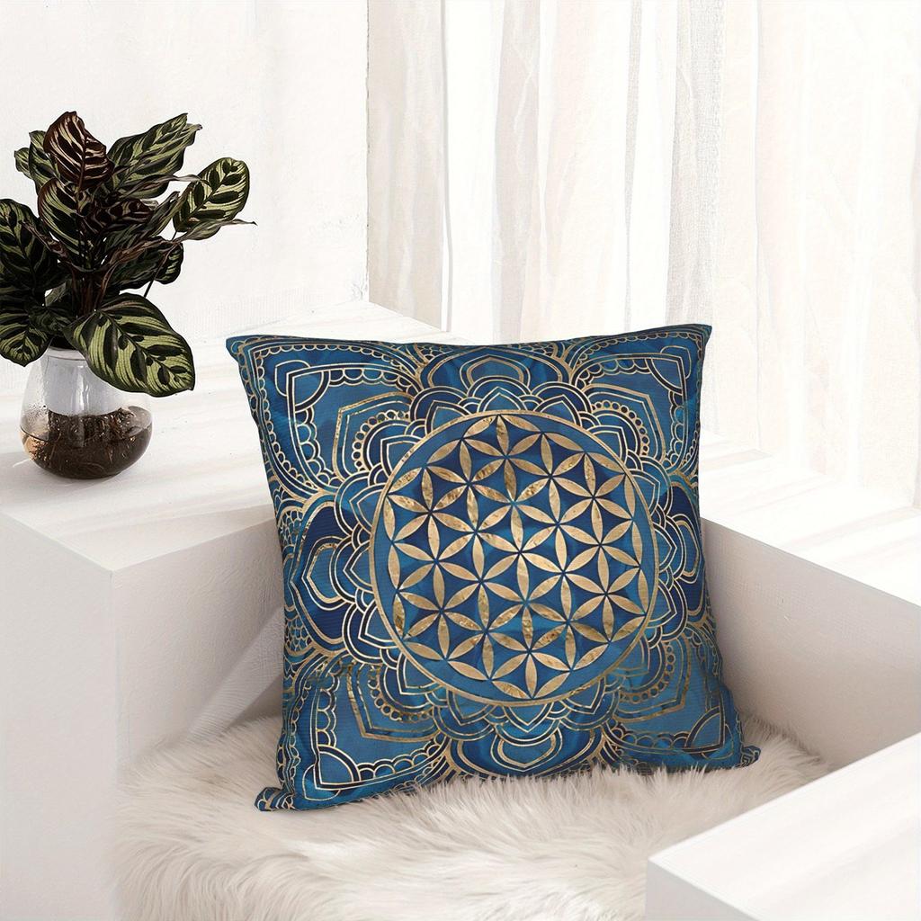 Flower Of Life Mandala Pillow Cover Double Sided Print Luxurious Pillow Cover Bedroom Living Room Sofa Spiritual Accessory Gift