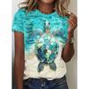 Tricou de Damă Retro Creativ cu Imprimeu Model Broască Țestoasă Funny Casual cu Gât Rotund Mânecă Scurtă Tricou de Vară pentru Femei