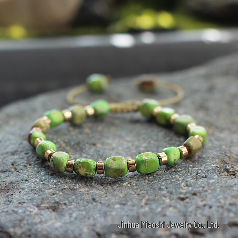 Bohemian Women's Colorful Imperial Shoushan Stone Bracelet, 5*7 Irregular Natural Stone Design